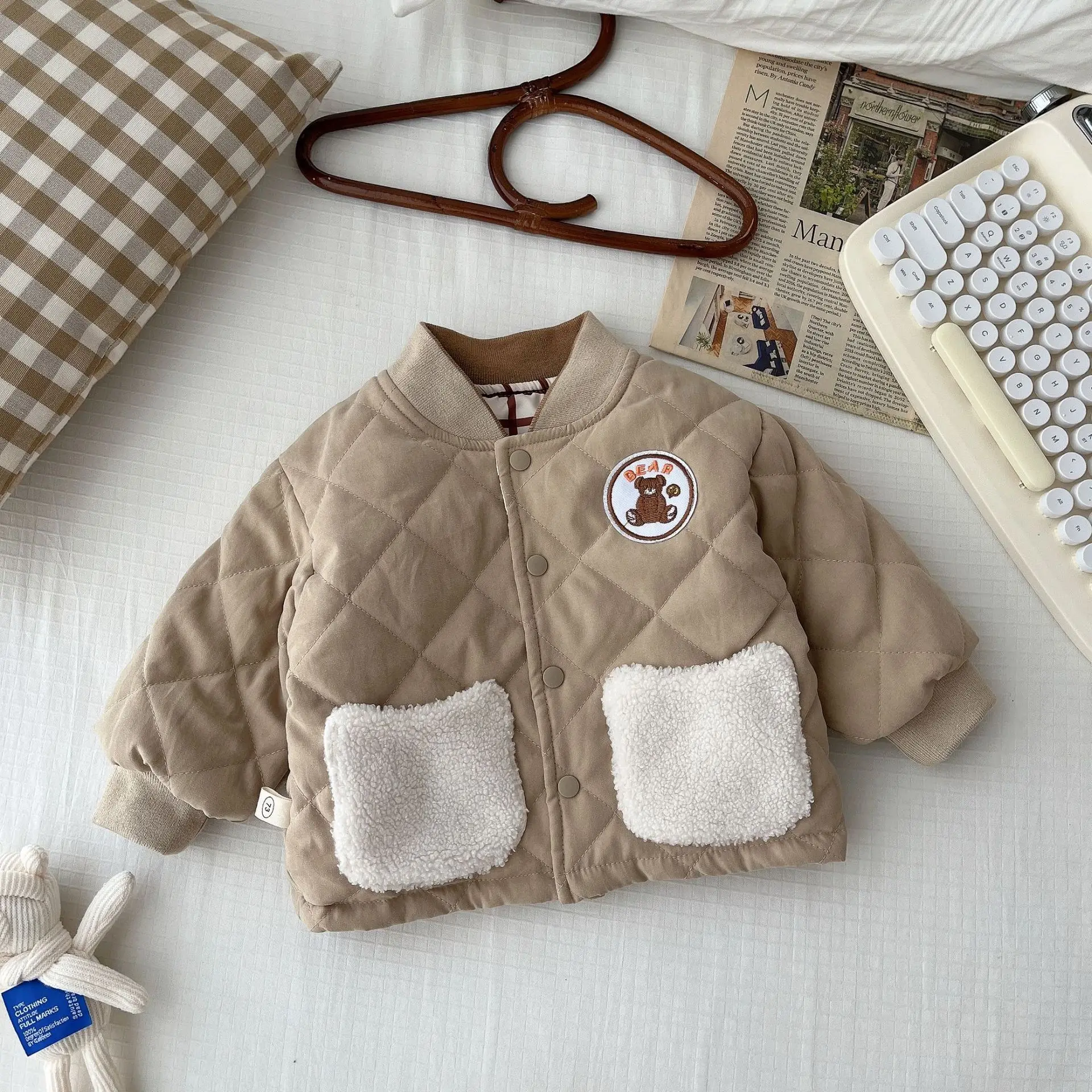 Cute Bear Kids Winter Jacket 2024 Double Side Children\'s Thicken Cotton Jacket Korean Children\'s Clothing Outerwear Coats