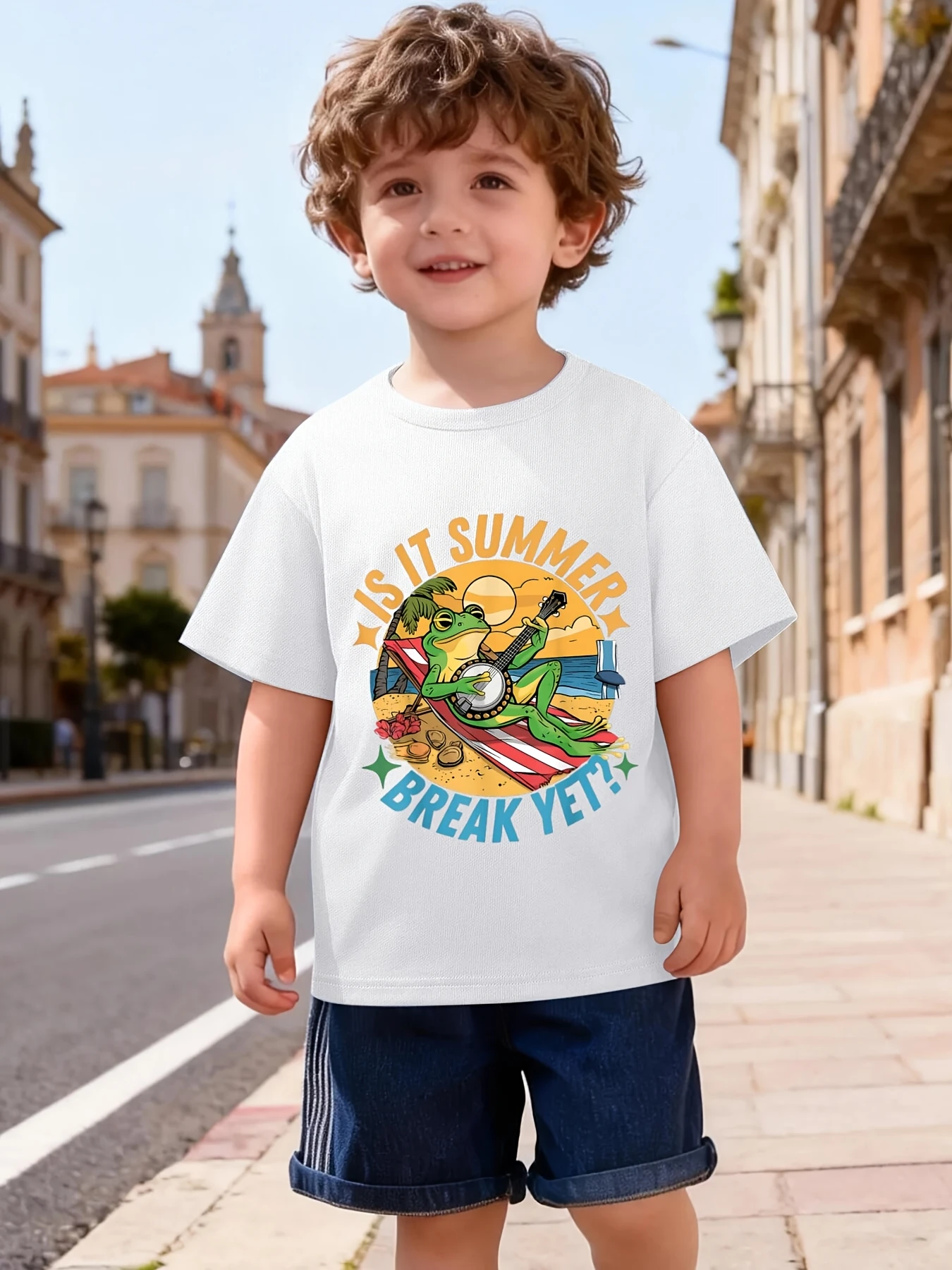 Is It Summer Break Yet Cartoon Frog Graphic T Shirt Boys Girls Holiday Short Sleeve Tee Family Matching Kids Casual Cotton Tops