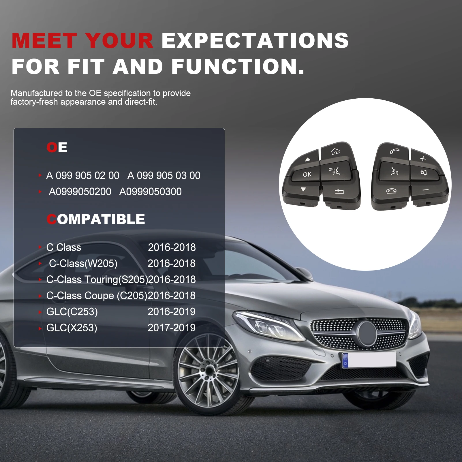 

A0999050300 A0999050200 Steering Wheel Control Button Cover for Mercedes Benz A0999050200