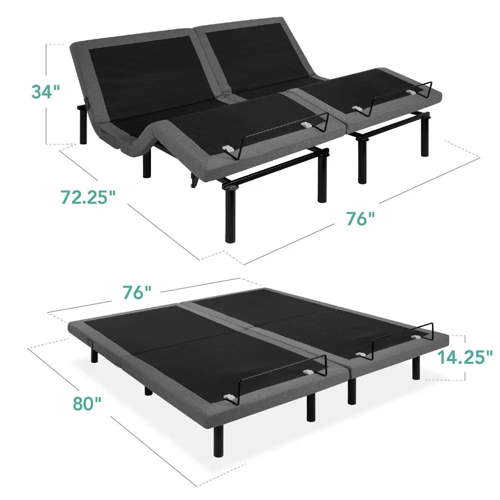 Choice Products Ergonomic Split King Size Adjustable Bed Frame, Electric Base w Wireless Remote Control, Nightlight, Massager,