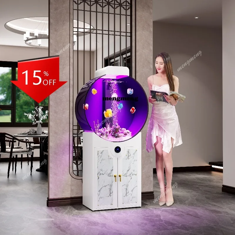 

R134 2026 new round simple luxury fish tank home living room acrylic bottom filter water-free aquarium