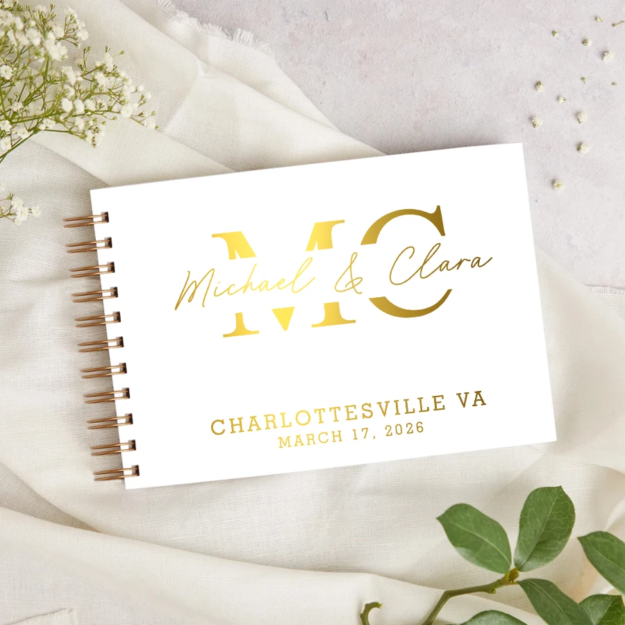 

Personalized Wedding Guest Book, 40 Pages Wire Spiral Bound Landscape Guestbook, Wedding Anniversary Gift, Custom Wedding Gift