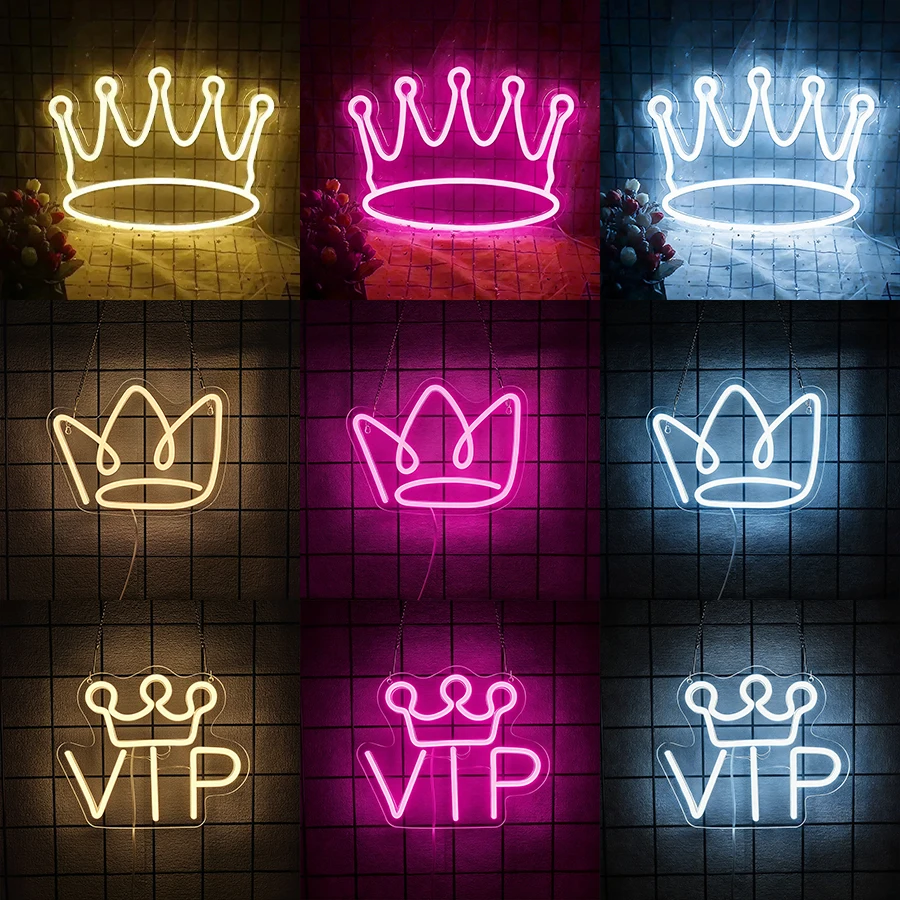 Crown Neon Sign for Party Decor,LED Neon Light for Bedroom Kid Room Teen Boys Room Bar Birthday Party Wedding Wall Arts USB Sign