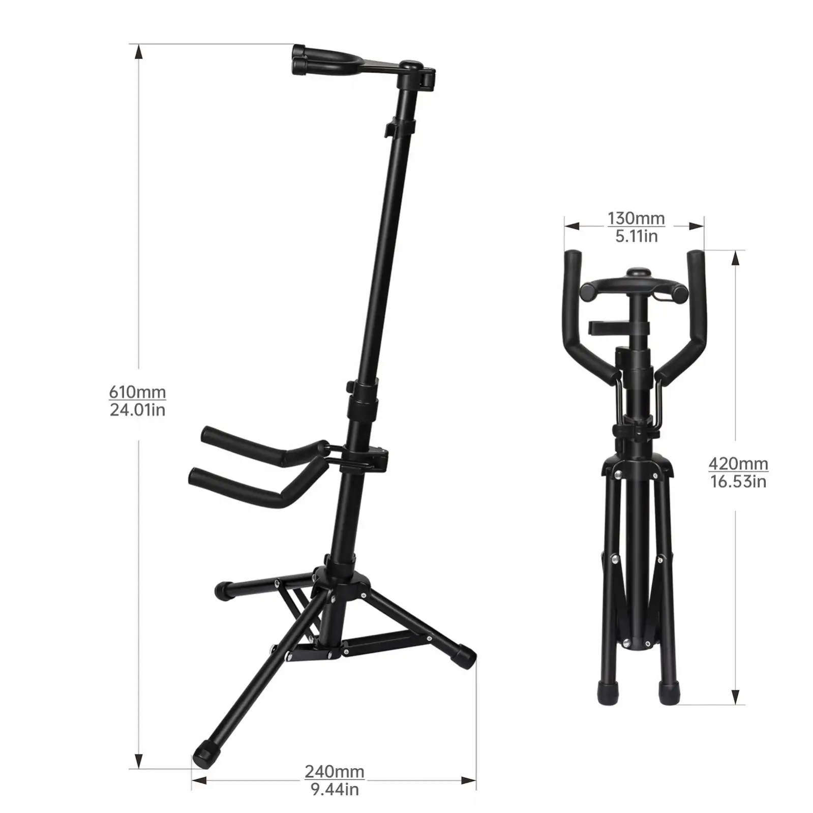 Aluminum Alloy Foldable Violin Floor Stand with Bow Holder, Head Protection Lock, Height Adjustable Ukulele Violin Stand