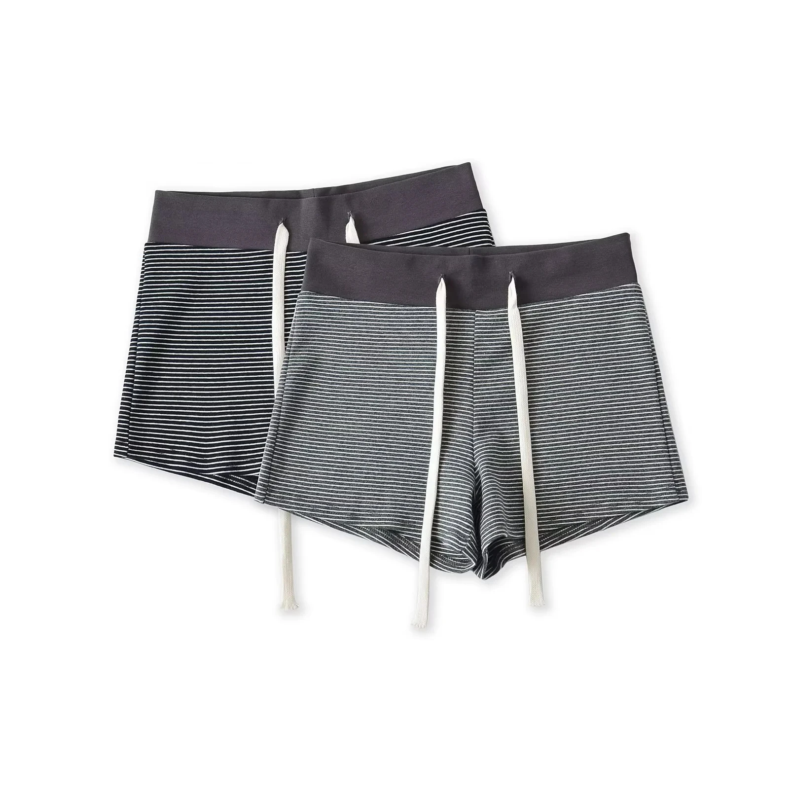 شورت نسائي أمريكي الطراز مريح بخصر واسع ورباط، بنمط مخطط وساق مستقيمة للارتداء الرياضي والمنزلي #2