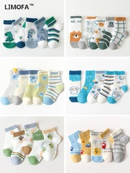 LJMOFA 5Pairs/lot 0-12Y Kids Socks Summer Spring New Cotton Mesh Breathable Thin Soft Toddler Baby Boys Socks Cartoon Socks C175