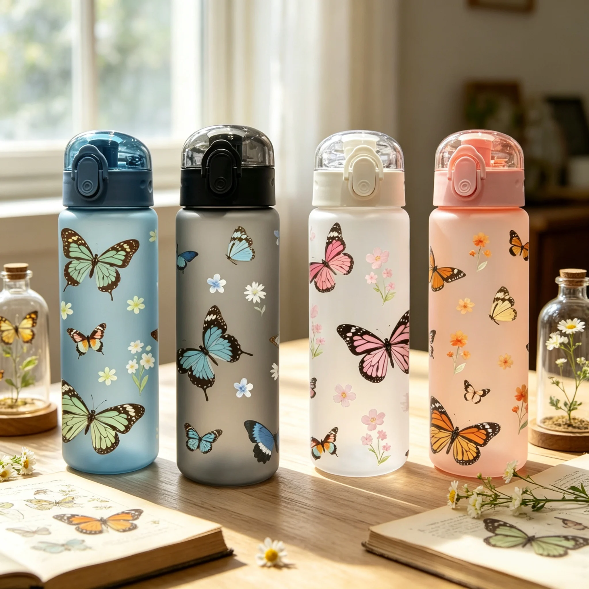 780ml 3D Printed Cute Cartoon Water Bottle Leakproof Plastic Straw Cup Portable Outdoor Large Capacity Sports Water Bottle