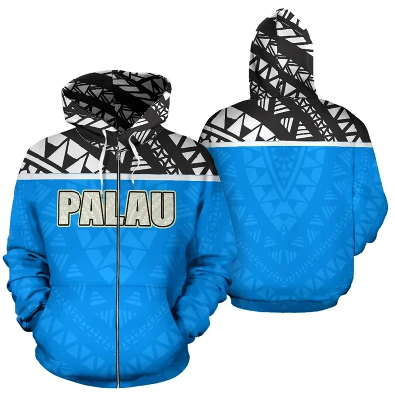 Palau Flag Map 3D Printed Zip Up Hoodies For Men Clothes Fashion National Emblem Zipper Hoodie Casual Boy Top Hawaii Tracksuit