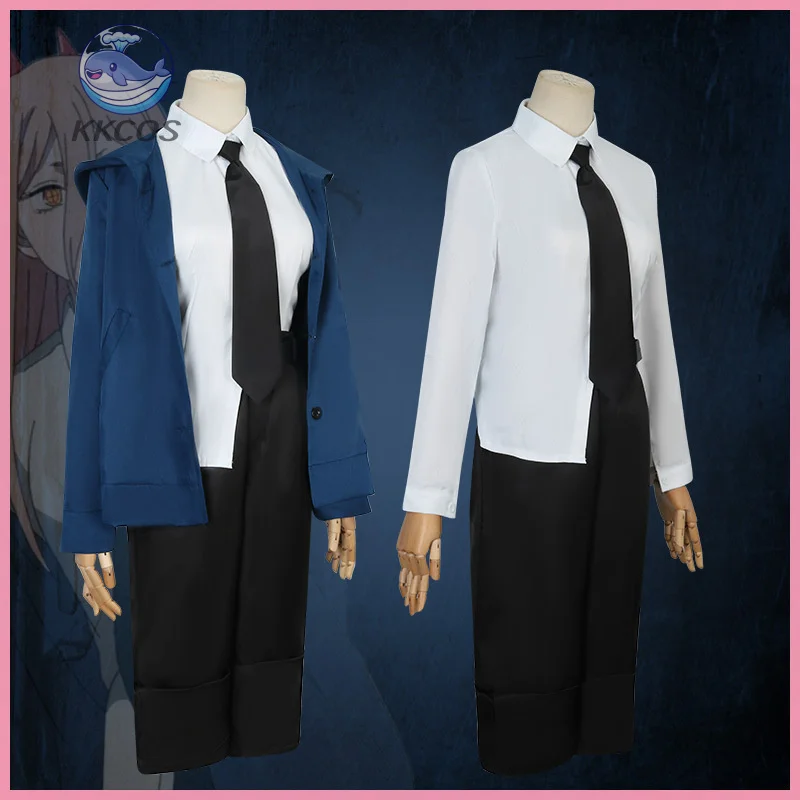Anime Chainsaw Man Power Cosplay Costume Outfits Blue Suit Shirt Tie Short Neck Wig Women Halloween Comic-con Uniform KKCos view 3