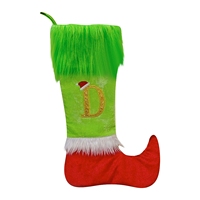 Christmas Stocking Grinch Elf Boot Glitter Letter D Faux Fur Fireplace Decoration Gift Stocking Christmas Accessory