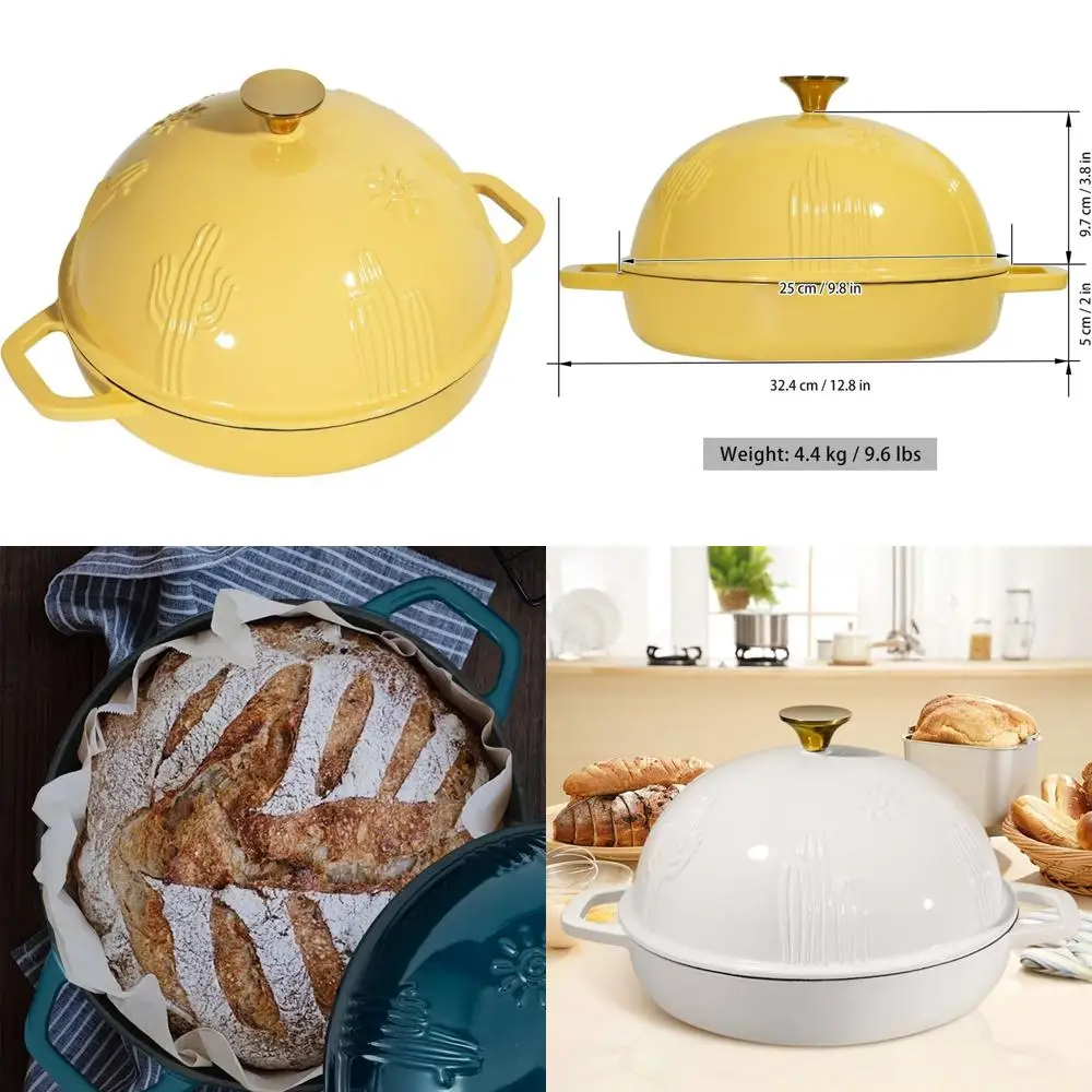 

Yellow Enamel Cast Iron Bread Oven with Dome Cloche Lid for Sourdough Baking - 5 Quart