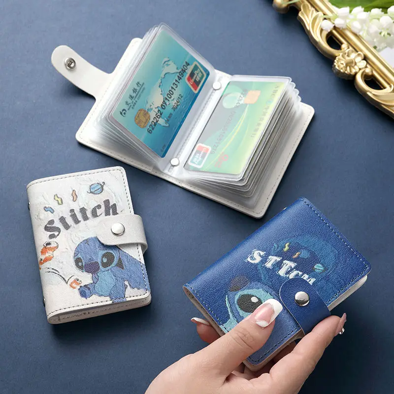 Disney Stitch Card Bags Cartoon Lilo & Stitch Winnie The Pooh Leather Driver's License Document Clip Women Credit Card ID Holder