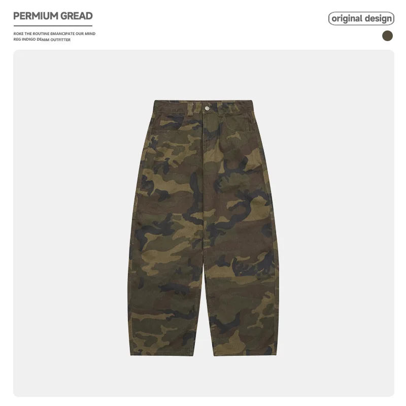 

Мужские осенние брюки в американском ретро-стиле, камуфляжные, на флисовой подкладке, свободного кроя, универсальные, для уличной моды, с карманами-«ножами»