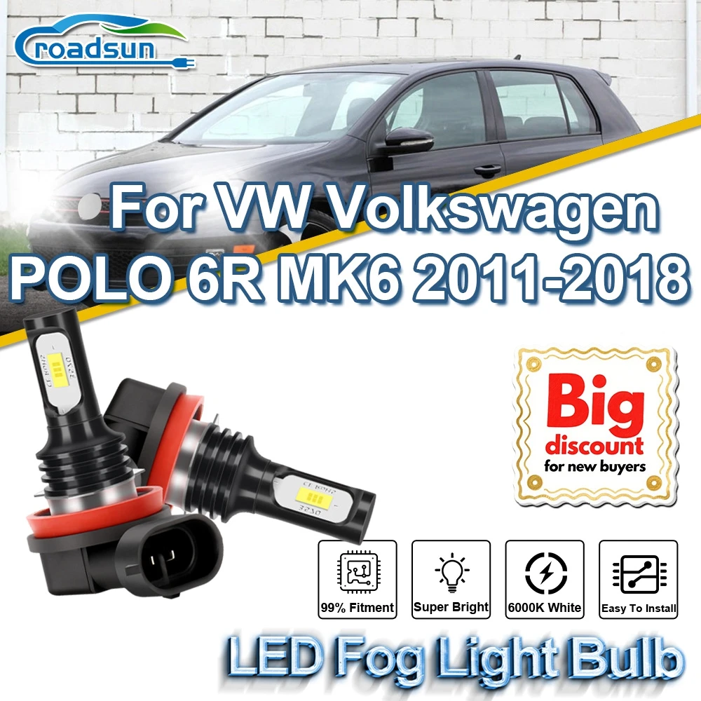 ROADSUN 2 قطعة Canbus LED مصابيح كهربائية للضباب أمبولات مصباح الضباب لشركة فولكس فاجن فولكس فاجن بولو 6R MK6 2011 2012 2013 2014 2015 2016 2017 2018