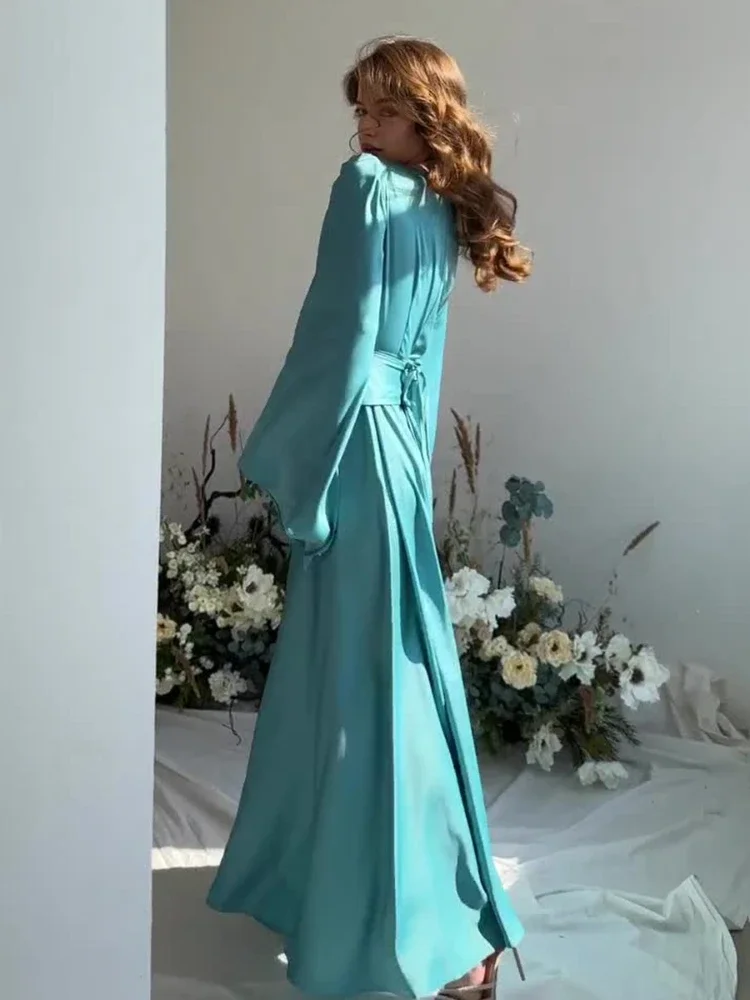 فستان حفلات عيد الميلاد الإسلامي عباية نسائية من الساتان المغرب رمضان برباط عبايات فيستدوس لارجو إسلام دبي رداء عربي طويل 2026 #3