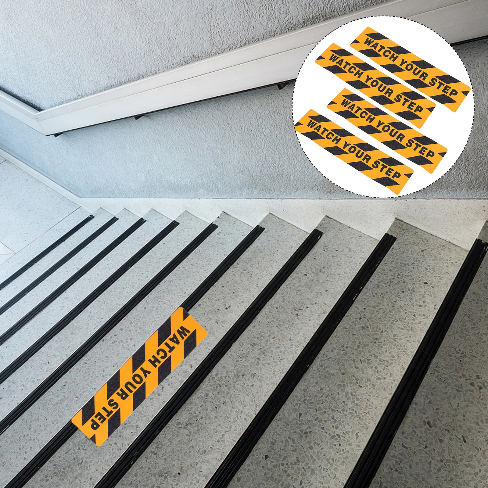 

2 шт., предупреждающие наклейки на пол, нескользящие, желтые, черные, часы, лента, промышленная ручка для лестницы, противоскользящие предупреждающие наклейки