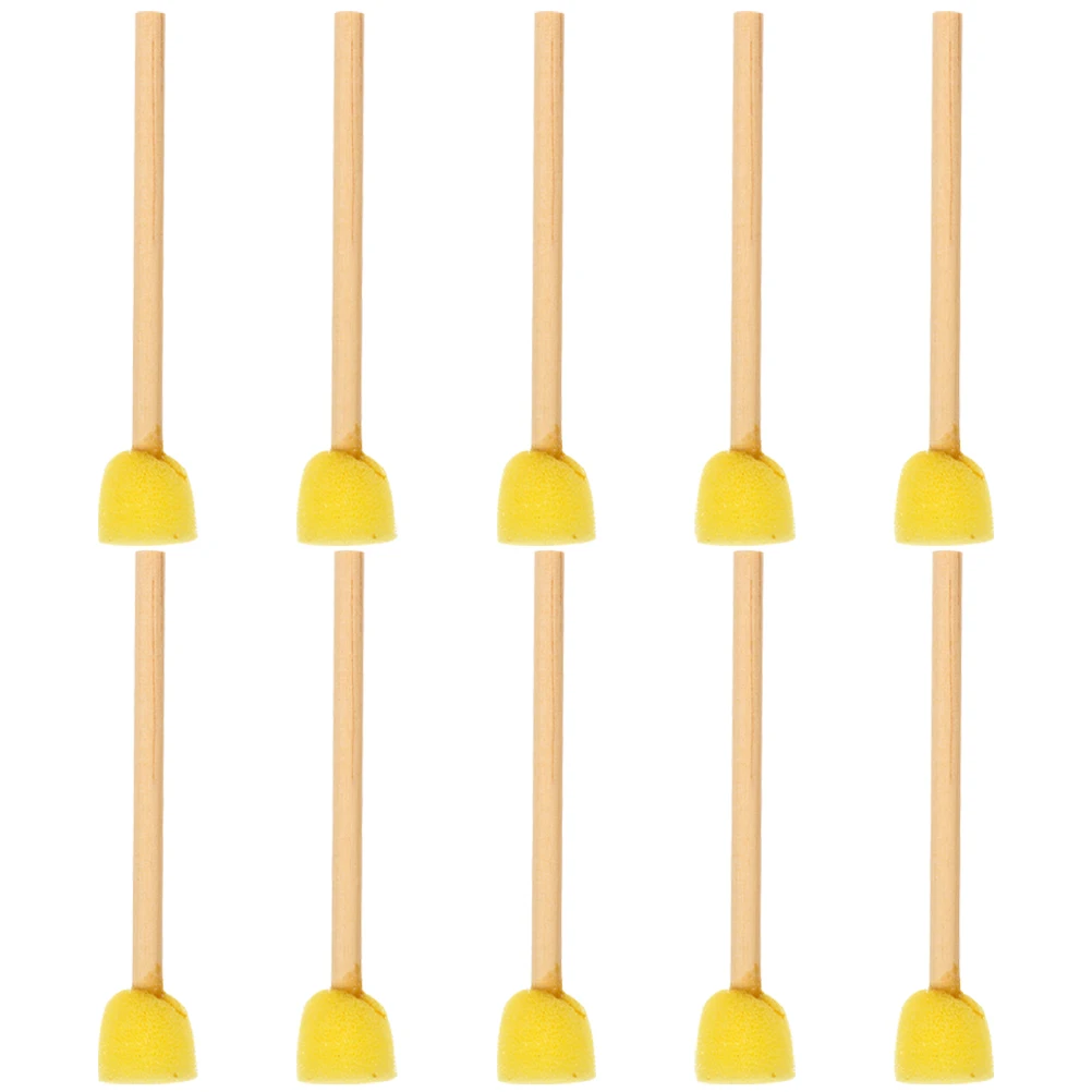 10pcs Wooden Handle Foam Brushes for Painting and Crafting Sea Sponge Art Stencil Kit DIY Project Flat Sponges Yellow Pen