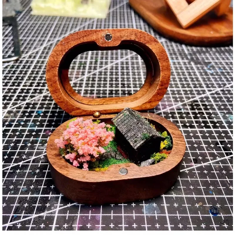 วอลนัทสีดํา Peach Blossom Cottage ภูมิทัศน์ขนาดเล็กรุ่นคุณภาพสูงการออกแบบสร้างสรรค์เครื่องประดับของเล่น