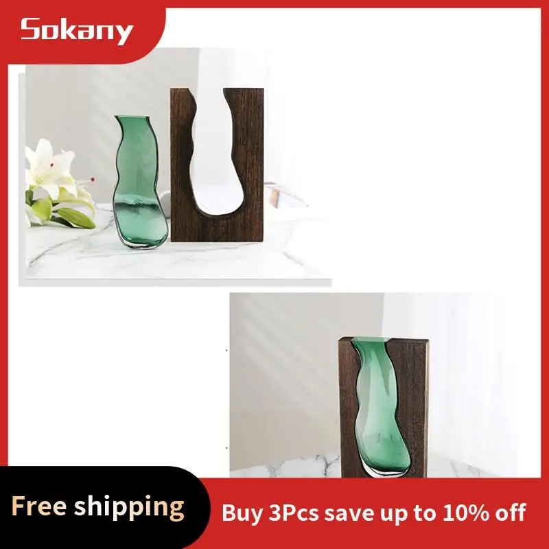 

A59E-Wooden House Glass Vase Water Raised Flower Living Room Dining Table Dry Flower Arrangement Container Ornament A Easy Insta