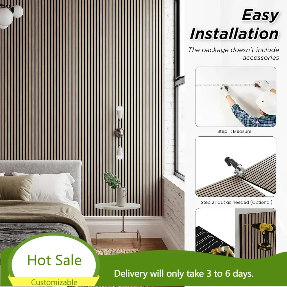4-Pack 106x12.6 Inch Wood Slat Wall Panels - Soundproofing Acoustic Wooden for 3D Fluted Design