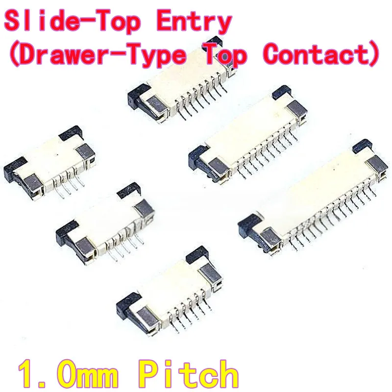 10PCS 1.0mm Pitch Slide-Top Entry FPC Connector Drawer-Type Top Contact 4P 6P 8P 10P 12P 14P 18P 22P 24P 30P
