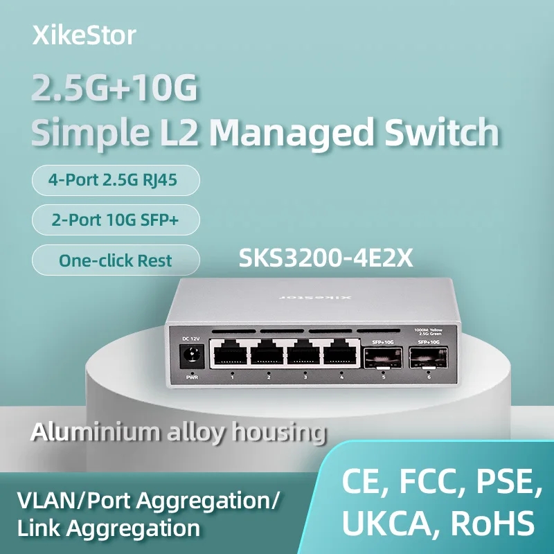 2.5G Simple L2 Managed 4-Port 2.5G RJ45 2-Port 10G SFP+ Ethernet VLAN & Port Aggregation One-click Rest