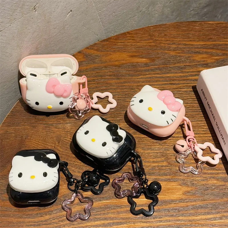 Hello Kitty Candy Color Hard PC Shockproof Protective Earphone Anime Cover For Airpods Pro 2 Case With Bell Keychain Girls Women