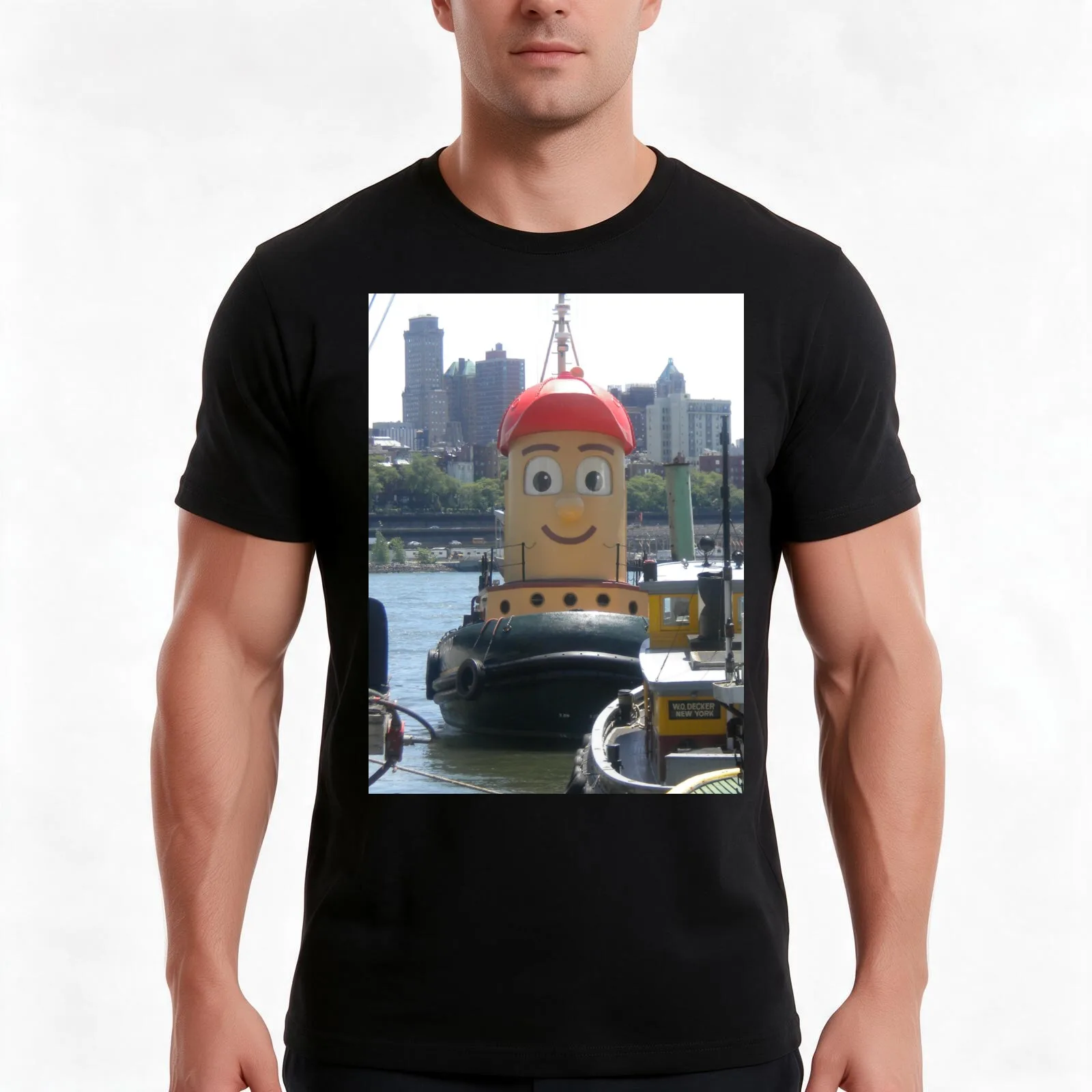 Theodore Tugboat T-Shirt, Summer Casual Cotton Tee, Oversized Streetwear Tops, Vintage Graphic Print, Loose Fit Short Sleeve