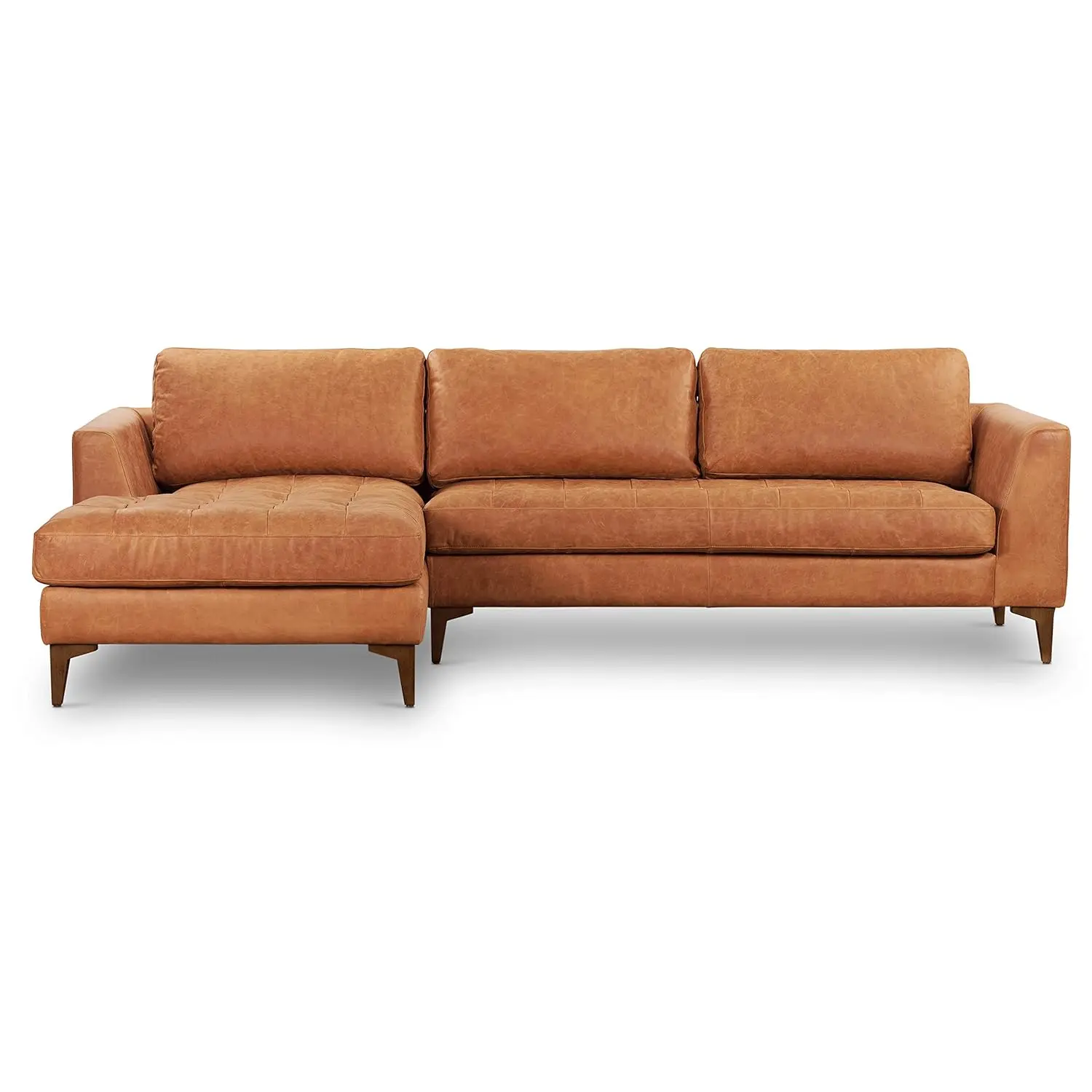 

Calle Left-Facing Sectional Sofa, Full-Grain Pure-Aniline Italian Leather, Cognac Tan, Solid Wood Legs