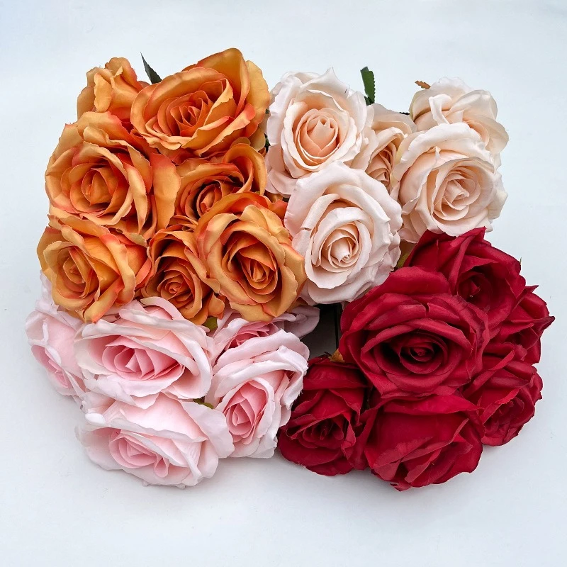 10 Stück Künstliche Aus-Rosen Bündel Seidenblumen DIY Fotografie-Requisiten Hoteldekoration Flache Rose Simulierte Weiße Blume – Detail 2