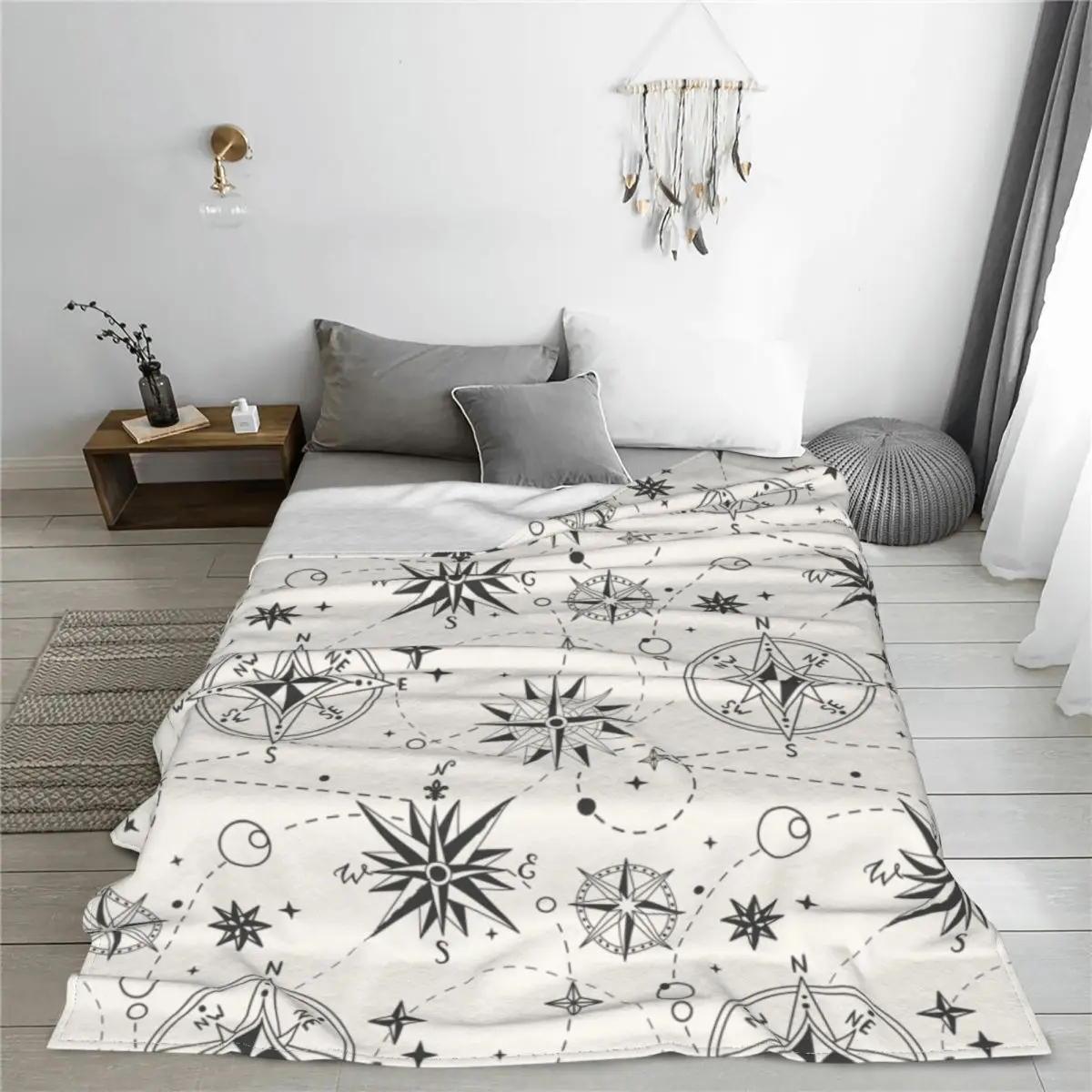 

Vintage Wind Rose Nautical Background Blanket Fleece All Season Ultra-Soft Throw Blanket for Bed Outdoor Bedding Throws