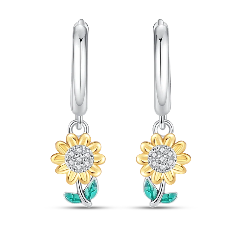 

Luxurious 925 Sterling Silver Charm Sunflower K Gold Pendant Earrings For Women Pave CZ Fine Engagement Anniversary Jewelry Gift