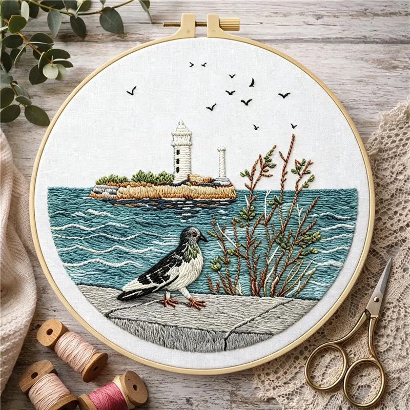 DIY Hand Embroidery Kit for Beginners With Pattern Fabric Thread Hoop Handmade Art Craft Home Decor Gift