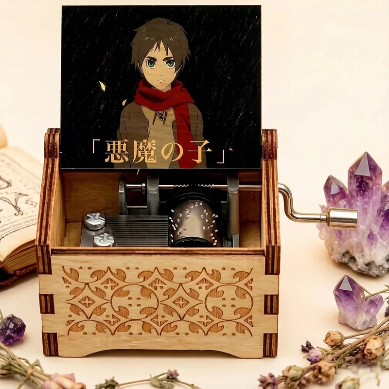 Akuma No Ko Music Box Titan Anime Ending Song Cute Home Study Desk Wooden Decoration Holiday Gift for Friends