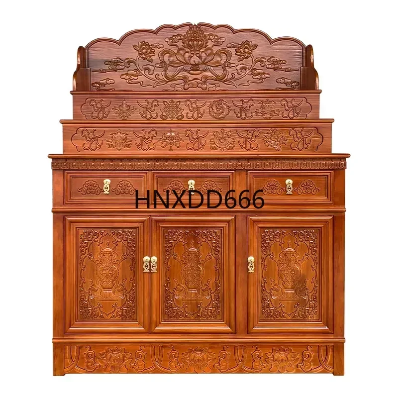 Buddha Shrine Altar Solid Wood Shrine Home God of Wealth Bodhisattva Clothes Closet Three-Layer Worship Table