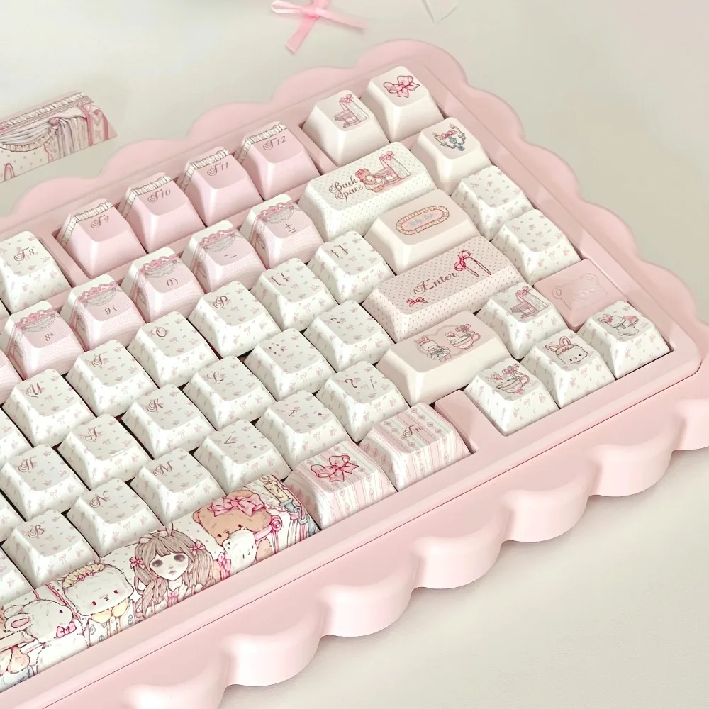 MAIMOOO Dollhouse Keycaps Cherry PBT Thermal Sublimation Customized Keycaps Pink Small Floral 137keys