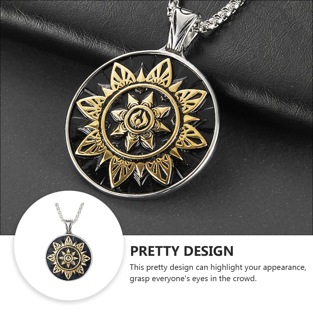 

1Pcs Male Retro Sunflower Pendant Necklace Vintage Neck Chain Durable Titanium Steel Stylish Decorative Jewelry