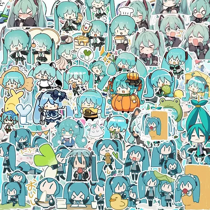 100 قطعة ملصقات Kawaii HatsuneMiku لطيف الكرتون الشارات المجلات القرطاسية جراب هاتف محمول ملصق مضاد للمياه حزمة اللعب