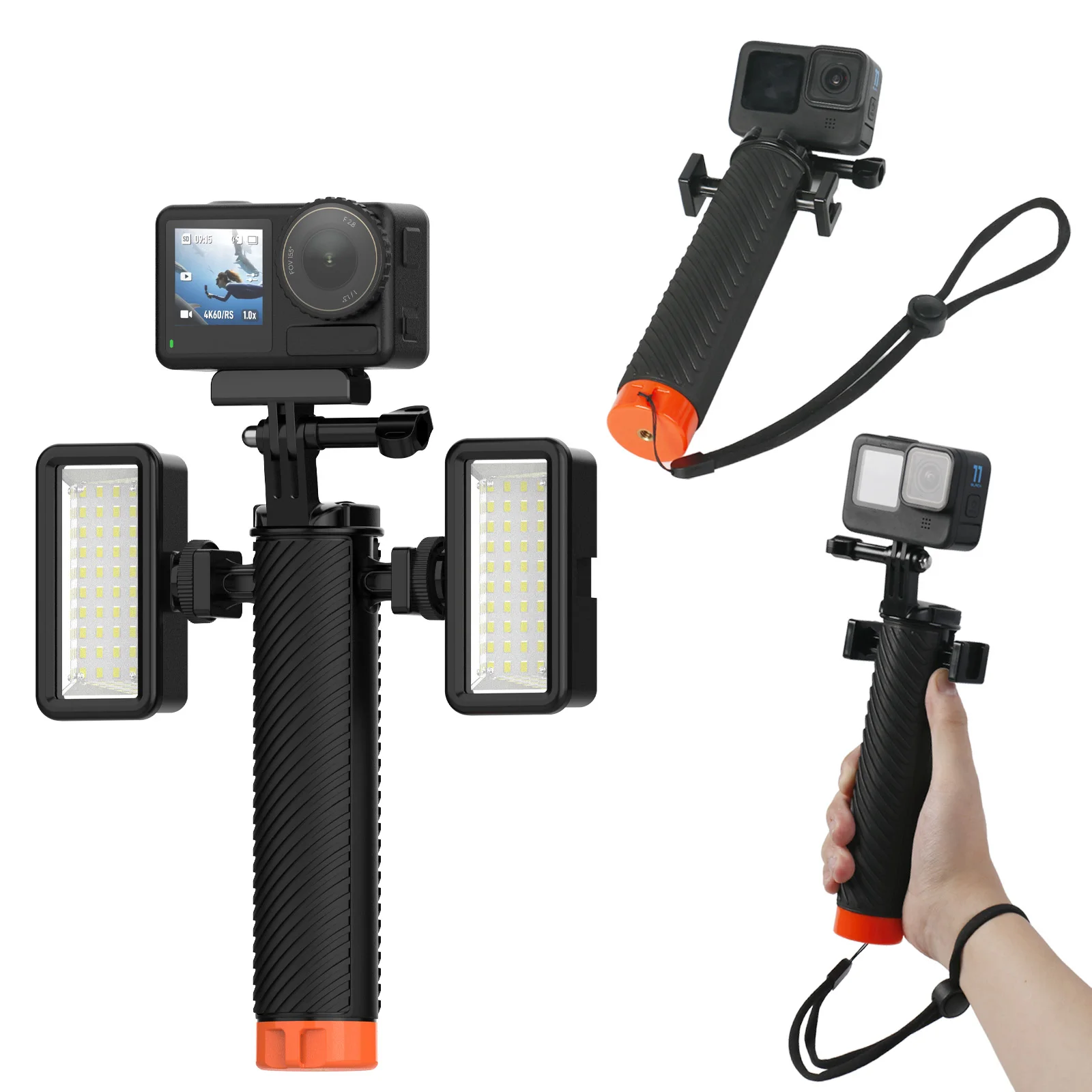 Dual Cold Shoe Buoyancy Handle Floatation Rod Monopod for Gopro Hero 10 9 8 7 6 5 4 Xiaoyi Yi 4K Sjcam SJ6 Go Pro Action Camera