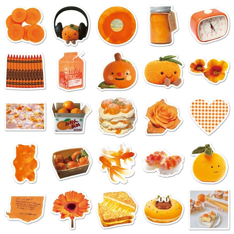 50 قطعة من ملصقات الرسوم المتحركة المزخرفة المبتكرة باللون البرتقالي