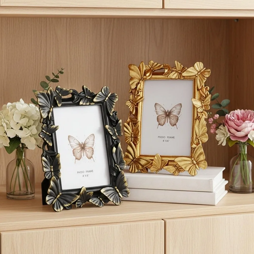 3D Butterfly Picture Frame Vintage Staggered Pattern Decorative Painting Frame Rectangular Shape Resin Photo Frame