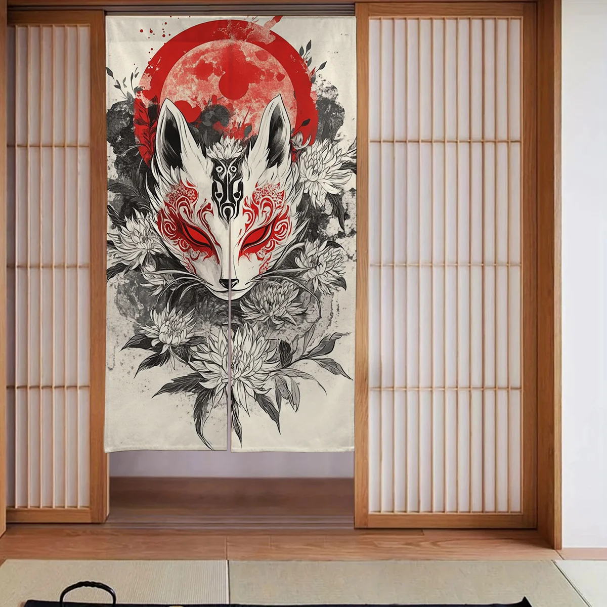 Japanese Style Door Curtain - Elegant Traditional Motif Room Divider Privacy Drape for Kitchen Bathroom Hallway