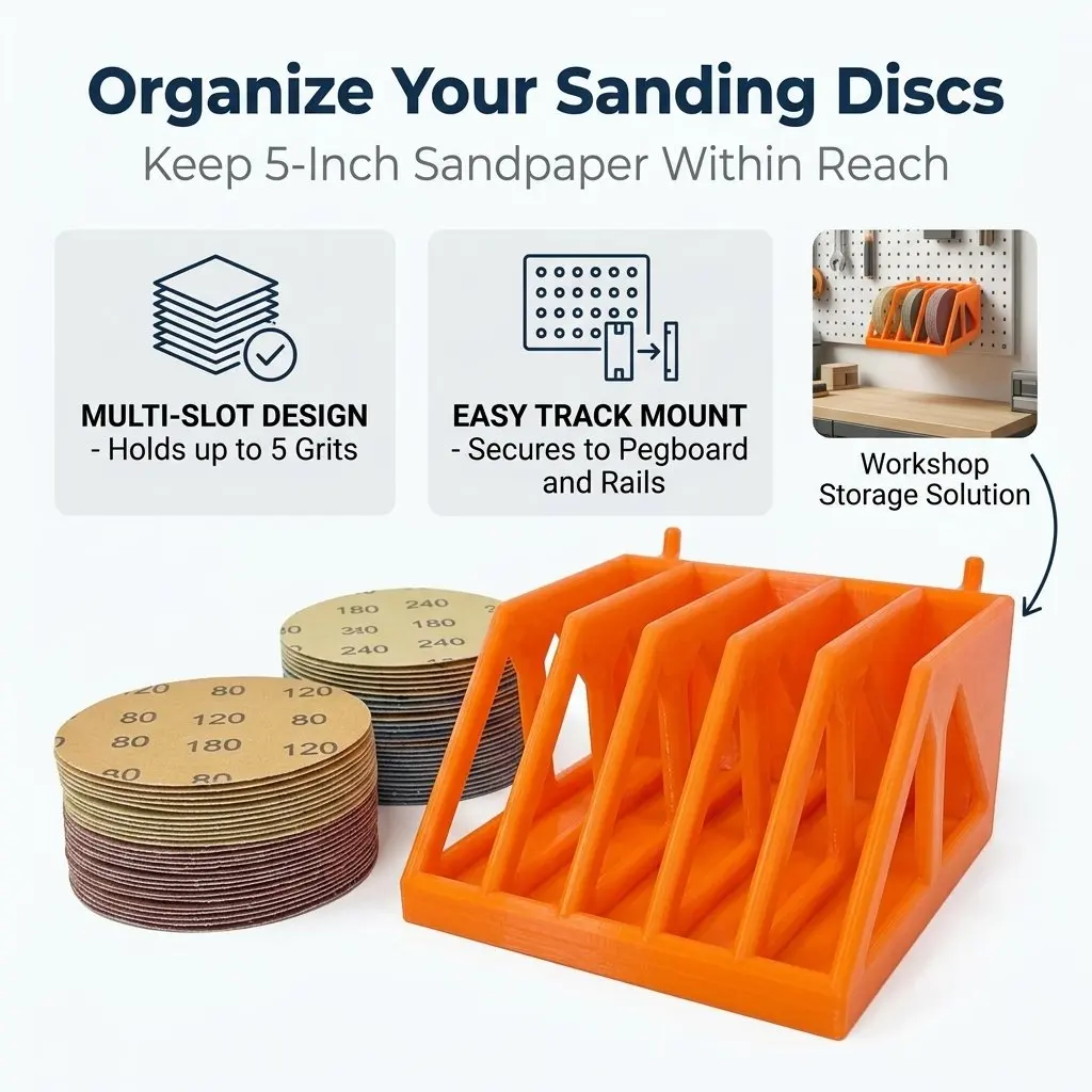 5 Inch Sanding Disc Organizer Pegboard Rail Storage Holder 3D Printed Engineering Plastic Sandpaper Disc Rack for Random Orbital
