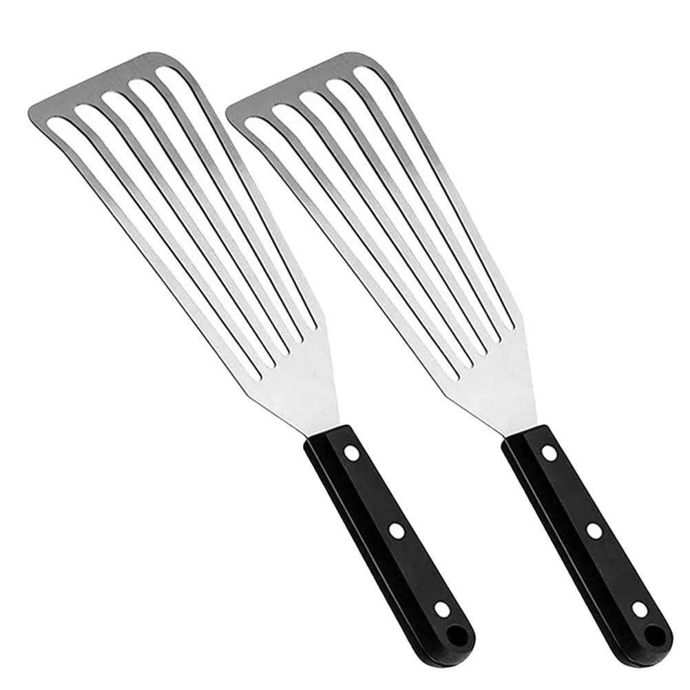 2Pcs Heavy Duty Stainless Steel Frying Spatula with Hollow Oil Drain Design Non Scratch Smooth Edge Portable Cooking