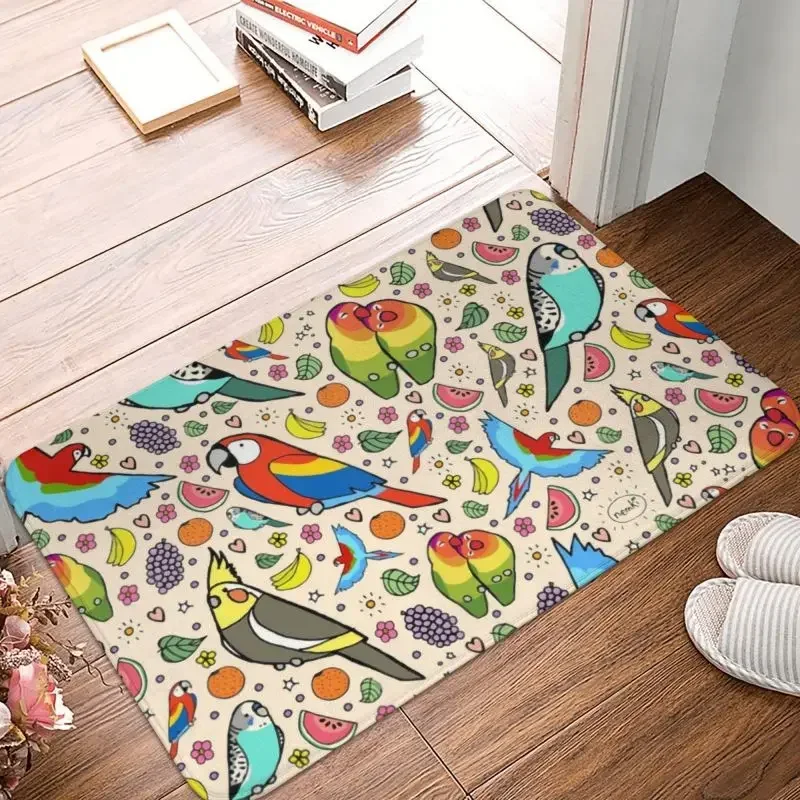 1PCFunny Parrots Front Door Floor Entrance Mat Outdoor Budgie Cockatiel Bird Bath Kitchen Doormat Balcony Bedroom Carpet Rug