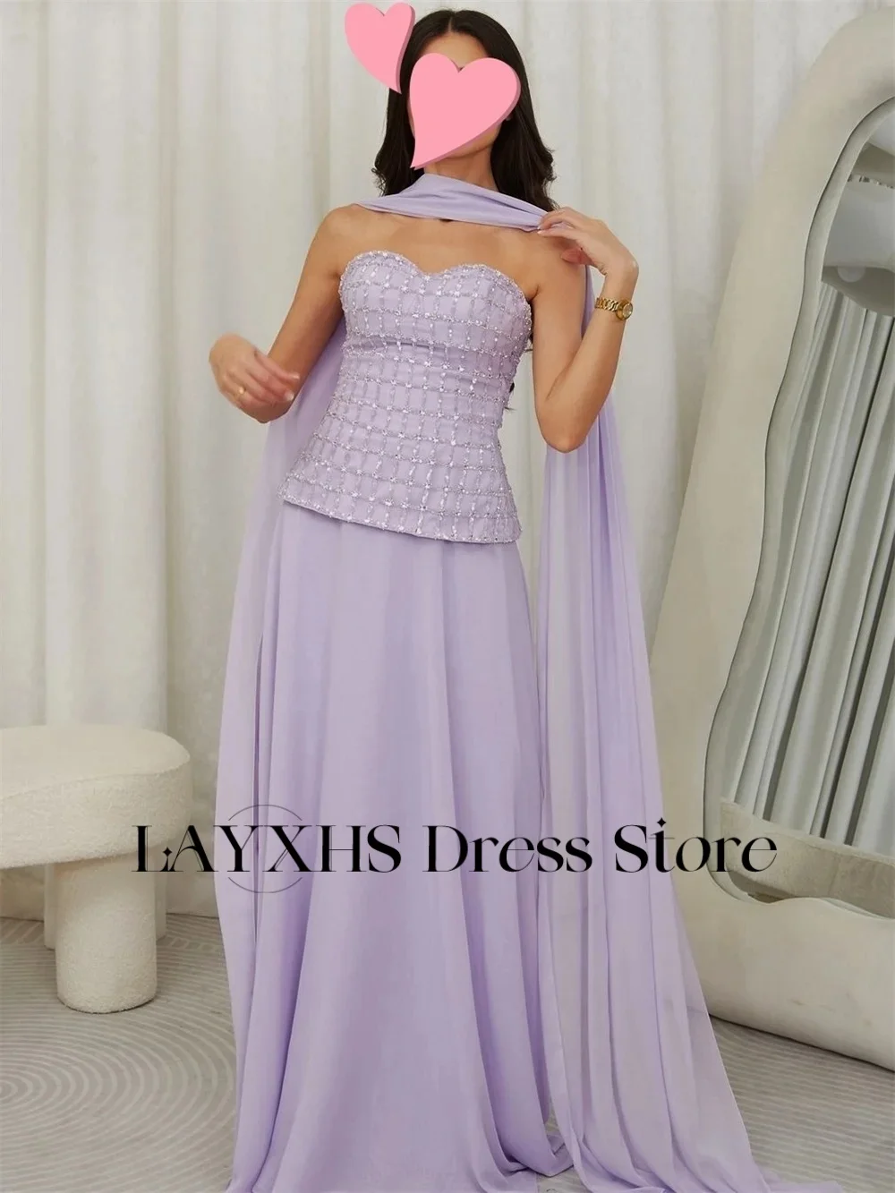 LAYXHS Elegante lila herzförmige Abendkleider, abnehmbarer Schal, A-Linie, bodenlang, Ballkleider, maßgeschneidert, فستان • Daug Menn Diego