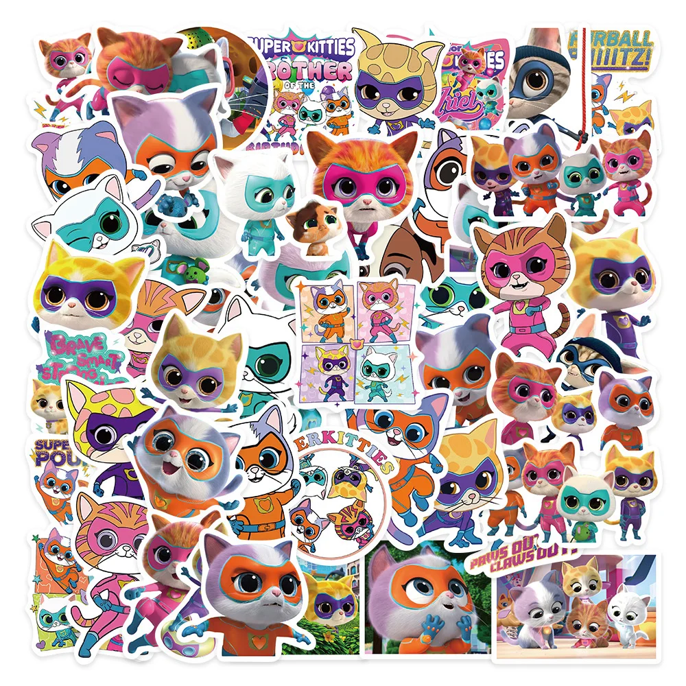 Anime Super Kitties Adesivos para Crianças, Adesivo Impermeável, Clássicos Toy, Decalques para Laptop, Caixa do telefone, Viagem, Bagagem, Skate, 10 Pcs, 30 Pcs, 50Pcs