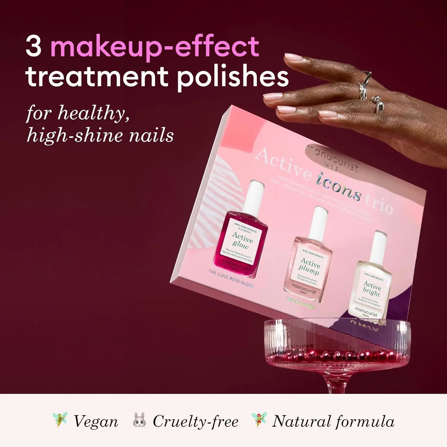 Conjunto de trio de esmalte de Natal - Tratamento de fortalecimento e crescimento com efeitos de mirtilo, brilho e gordo - presente feminino