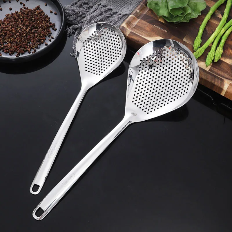 

304 Stainless Steel Filter Spoon with Comfort Handle and Hanging Holes Strainer Skimmer for Kitchen Cooking Draining and Frying