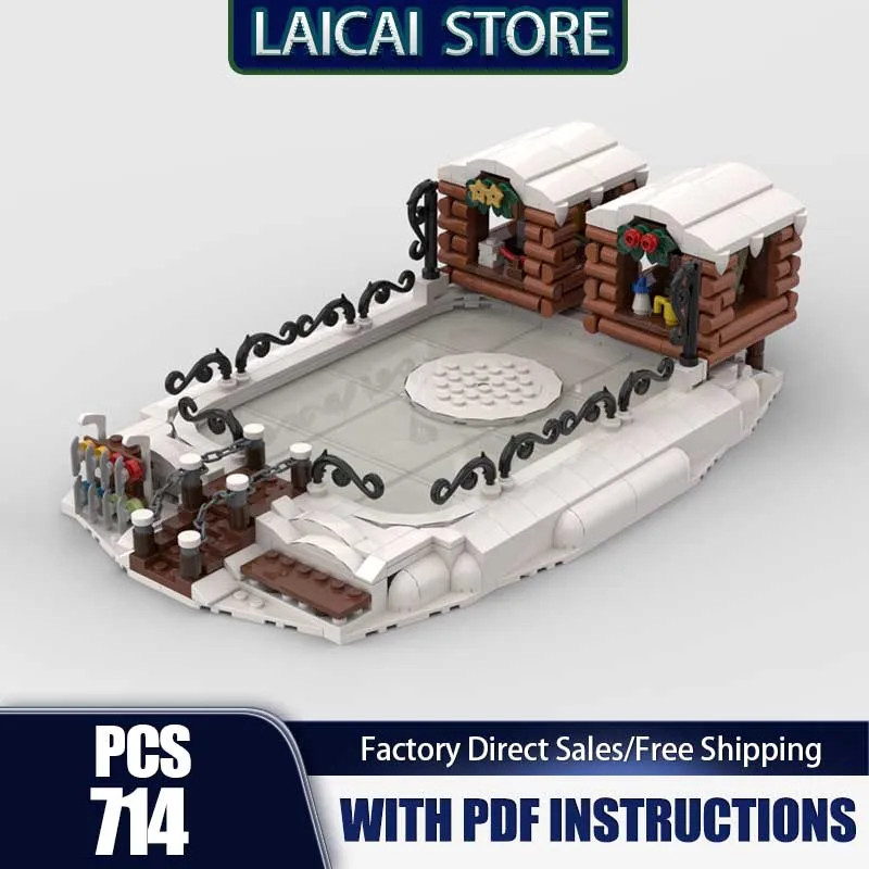 

City Street View Moc Building Bricks Winter Village Ice Skating Rink Technology Blocks Gifts Christmas Toys DIY Sets Assembly